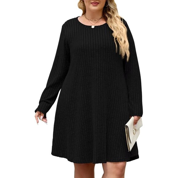 Plus Size Sweater Dress Soft Stretch Fall Winter Casual with Pockets - Picture 1 of 7